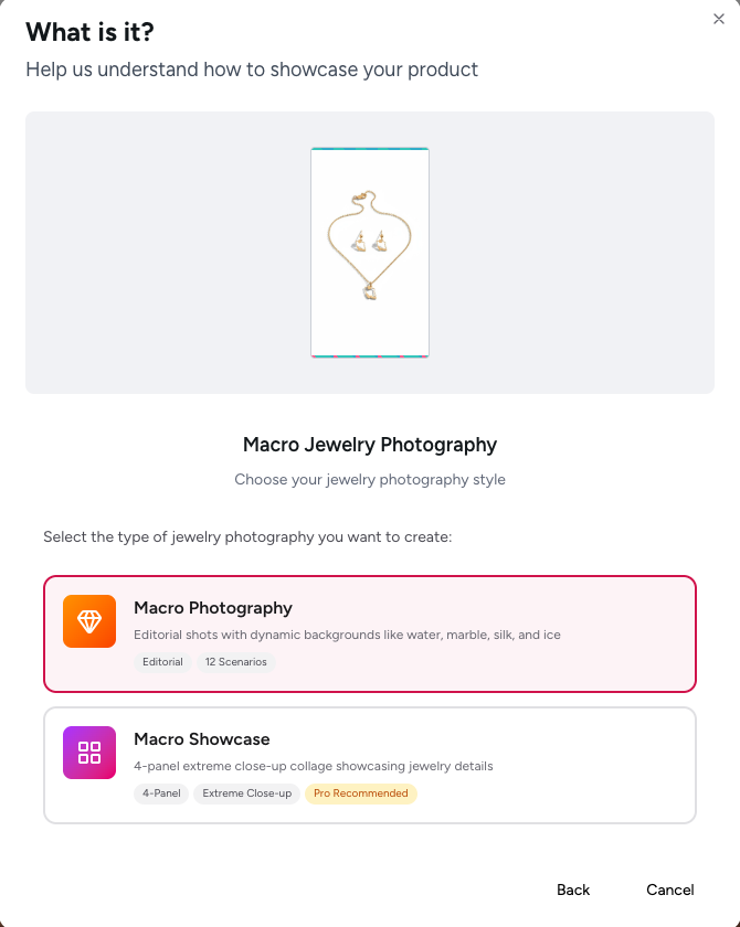 Select between Macro and Showcase Macro styles